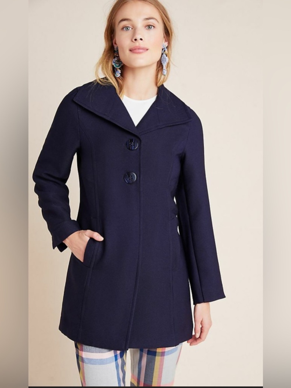 Anthropologie Wellesley Pleated Peacoat Preppy Quiet Luxury Small